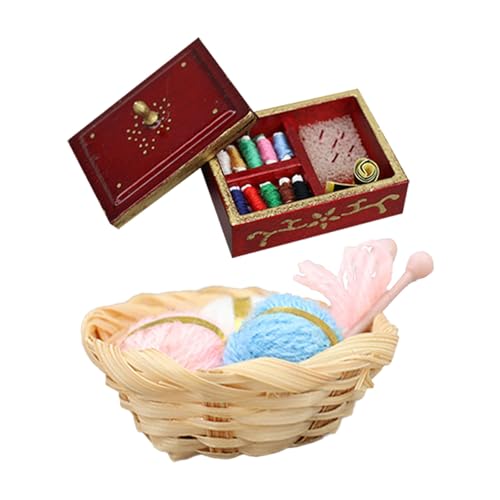 BELOWSYALER Miniatur-Nähwerkzeug-Set für Puppenhäuser im Maßstab 1:12, mit Garnkorb und Nähkästchen für realistische Modellszenen-Bastelarbeiten BELOWSYALER Miniatur-Nähwerkzeug-Set für Puppenhäuser im Maßstab 1:12, mit Garnkorb und Nähkästchen für realistische Modellszenen-Bastelarbeiten von BELOWSYALER