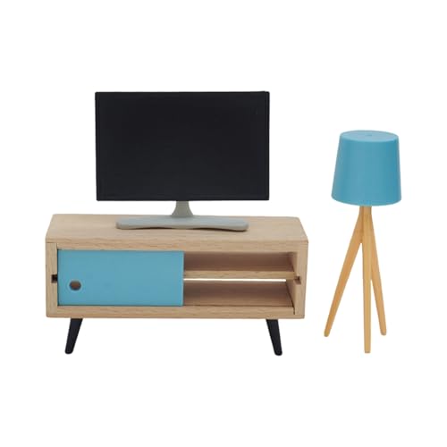 BELOWSYALER Puppenhausmöbel aus Holz im Maßstab 1:12, Miniaturmodell, Fernseher, Schrank, Stehlampen-Set, realistisches Design für Bastler BELOWSYALER Puppenhausmöbel aus Holz im Maßstab 1:12, Miniaturmodell, Fernseher, Schrank, Stehlampen-Set, realistisches Design für Bastler von BELOWSYALER