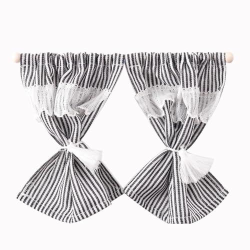BELOWSYALER Stoff Miniatur Puppenhaus Fenster Vorhang mit Streifenmuster für 1/12 Modell Puppenhäuser Szene Dekoration Zubehör BELOWSYALER Stoff Miniatur Puppenhaus Fenster Vorhang mit Streifenmuster für 1/12 Modell Puppenhäuser Szene Dekoration Zubehör von BELOWSYALER