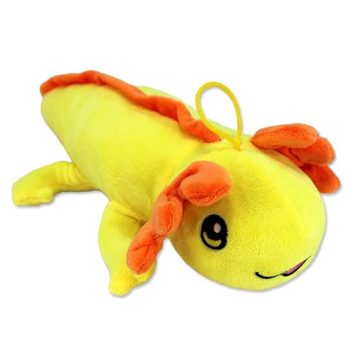 BEMIRO Axolotl Plüschtier 30 cm – Füllmaterial aus recycelten Plastikflaschen, flauschig weich, gesticktes Gesicht, mit Schlaufe (Gelb) von BEMIRO