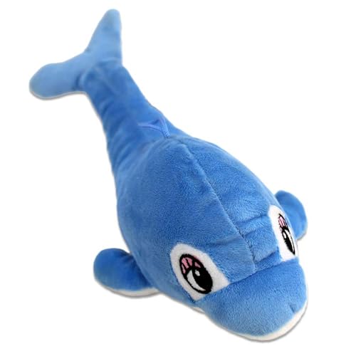 BEMIRO Delfin Kuscheltier – 32 cm lang, gestickte Augen, mit Schlaufe, kuschelig weich (Hellblau) von BEMIRO