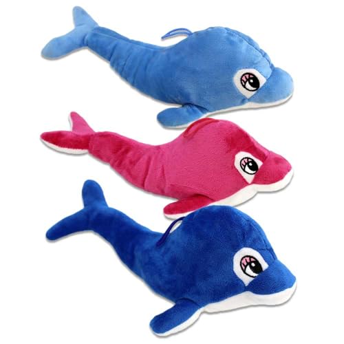 BEMIRO Delfin Kuscheltier – 32 cm lang, gestickte Augen, mit Schlaufe, kuschelig weich (Set) von BEMIRO