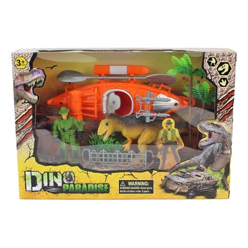 BEMIRO Dinosaurier Abenteuer-Spielset, mit T-Rex, Ranger-Figur, Boot und Zubehör, Spielzeug ab 3 Jahre, Orange/Grün BEMIRO Dinosaurier Abenteuer-Spielset, mit T-Rex, Ranger-Figur, Boot und Zubehör, Spielzeug ab 3 Jahre, Orange/Grün von BEMIRO