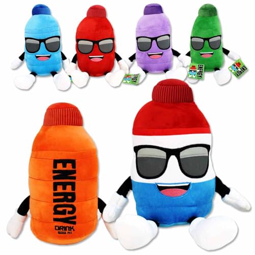 BEMIRO Energy Drink Kuscheltier – 36 cm, Plüsch-Flasche mit Sonnenbrille, gestickte Details, hochwertig verarbeitet, Energy (Set) von BEMIRO