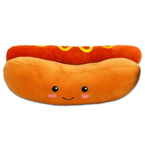 BEMIRO Essen Kuscheltier – Hochwertig Verarbeitet, Mit Gestickten Gesichtern, Kuschelig Weich, Ca. 23-33 cm (Hotdog Kuscheltier) von BEMIRO