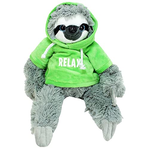 BEMIRO Faultier Kuscheltier mit Kapuze - grün Relax - ca. 40 cm, Faultier Kuscheltier mit Pulli, Kletthände zum anhängen, Plüschtier Faultier mit Hoodie von BEMIRO