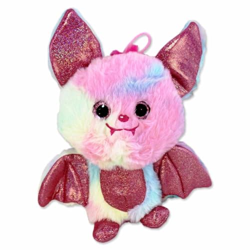 BEMIRO Fledermaus Kuscheltier klein 18 cm – Füllung aus recycelten Plastikflaschen, Glitzeraugen, glitzernde Flügel und Ohren, flauschig weich, mit Schlaufe (Rosa) von BEMIRO