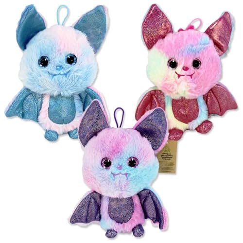 BEMIRO Fledermaus Kuscheltier klein 18 cm – Füllung aus recycelten Plastikflaschen, Glitzeraugen, glitzernde Flügel und Ohren, flauschig weich, mit Schlaufe (Set) von BEMIRO