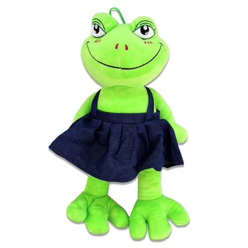 BEMIRO Grüner Frosch Kuscheltier - 36 cm groß, Gestickte Augen, Mit Schlaufe, Zwei Varianten: Kleid oder Shirt (Kleid) von BEMIRO