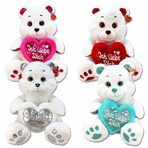 BEMIRO Ich Liebe Dich Teddy 60 cm – Kuscheltier mit Herz, Füllmaterial aus recycelten Plastikflaschen, Glitzeraugen, verchromte Nase, flauschig weich, mit Schlaufe (Set) von BEMIRO