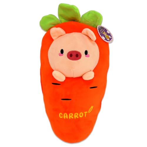 BEMIRO Karotte Plüsch 35 cm – Kuschelig weich, mit gesticktem Kawaii Gesicht und Carrot-Schriftzug auf dem Bauch (Schwein) von BEMIRO