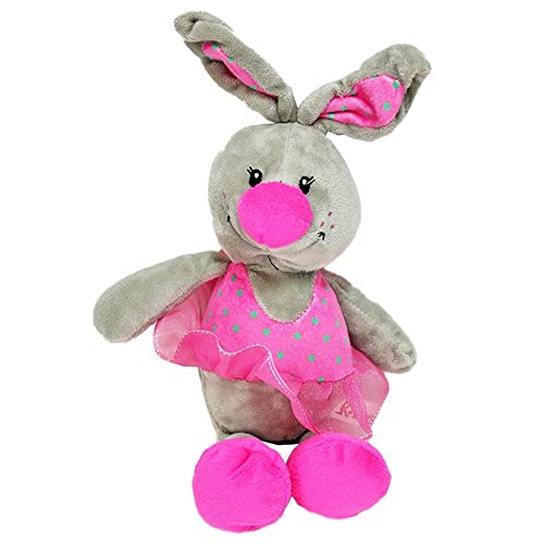 BEMIRO Kuscheltier Hase rosa Kleid und Nase mit Muster - ca. 30 cm, Osterhase Kuscheltier, Plüsch Hase, Kuscheltier Hase, Stofftier Hase, Plüschtier Hase, Kleiner Hase von BEMIRO