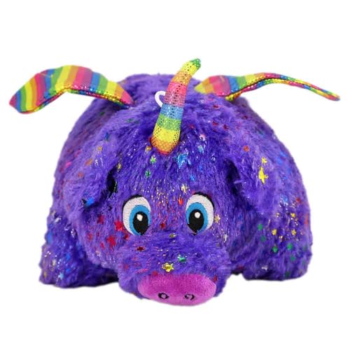 BEMIRO Kuscheltier Schwein mit Flügeln – 27 cm Plüschtier mit Regenbogen-Flügel & Horn – Weiches Stofftier mit gestickten Augen & glitzernden Sternen (Lila) von BEMIRO