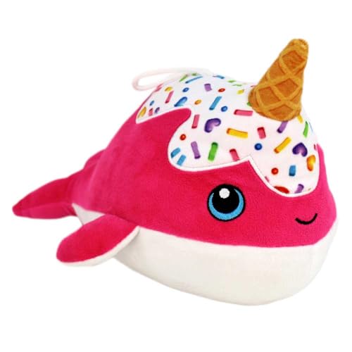 BEMIRO Kuscheltier Wal – Plüschtier ca. 27 cm mit Eiscreme & Waffel auf dem Kopf – Weiches Stofftier mit Schlaufe – Gestickte Augen (Pink) von BEMIRO