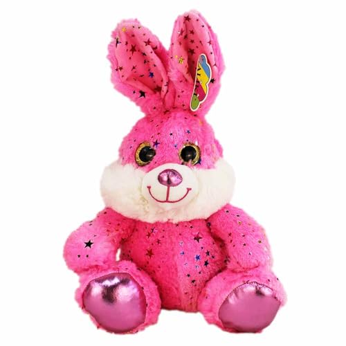 BEMIRO Osterhase Kuscheltier – 40 cm Plüschtier mit glitzernden Sternen – Weiches Stofftier mit gestickten Augen & Schlaufe zum Anhängen (Pink) von BEMIRO