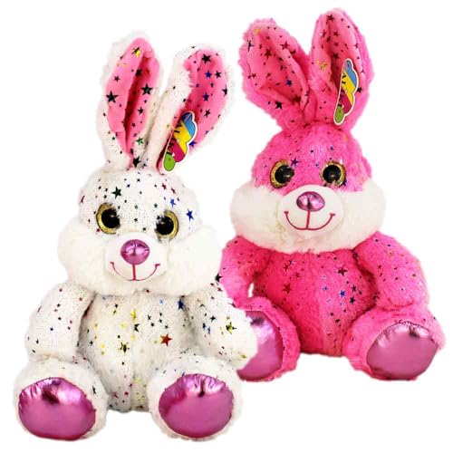 BEMIRO Osterhase Kuscheltier – 40 cm Plüschtier mit glitzernden Sternen – Weiches Stofftier mit gestickten Augen & Schlaufe zum Anhängen (Set) von BEMIRO