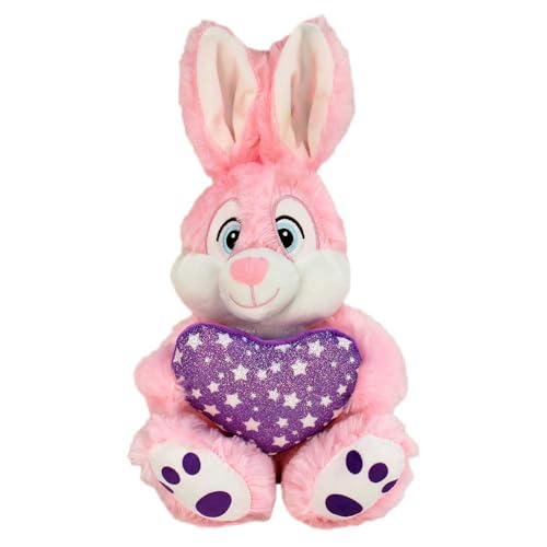 BEMIRO Osterhase Kuscheltier mit Herz – 25 cm, mit Glitzer-Sternenmotiv, Schlaufe zum Anhängen, Ostern & Valentinstag (Rosa) von BEMIRO