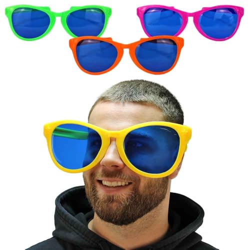 BEMIRO Partybrille groß – 26 cm – Witziger Party-Gag mit blauen Kunststoff-Gläsern – Perfekt für Fasching & Karneval (Gelb) von BEMIRO