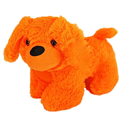 BEMIRO Plüsch Hund stehend in orange - ca. 23 cm Hund Kuscheltier – Flauschig weiches Plüschtier in 6 Farben mit niedlichen Kunststoffaugen und Schlaufe zum Aufhängen von BEMIRO