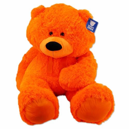 BEMIRO Riesen Teddy XXL – 130 cm, in Neonfarben, mit Schlaufe, Schwarze Kunststoffaugen, kuschelig weich (Orange) von BEMIRO