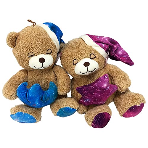 BEMIRO Schlafender Teddy mit Mütze ca. 25cm Blau, Teddybär mit geschlossenen Augen, süßer Teddybär mit Mond von BEMIRO