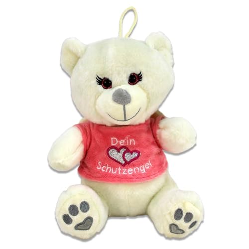 BEMIRO Schutzengel Plüschtier Teddy – 20 cm, mit Kunststoffaugen, Shirt mit Dein Schutzengel-Schriftzug, glitzerndes Herz, mit Schlaufe (Rot) von BEMIRO