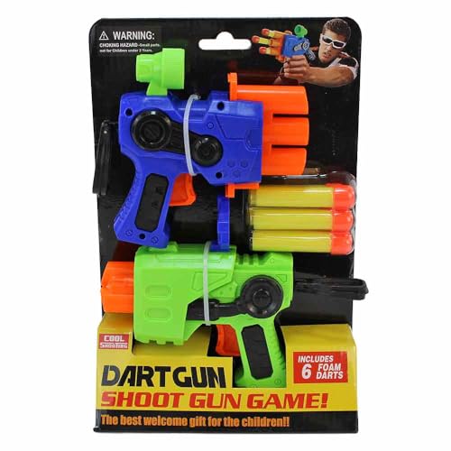 BEMIRO Soft-Dart Pistolen Set, 2 Spielzeugpistolen 17cm mit 6 Schaumstoffpfeilen, Blau & Grün, ab 6 Jahre BEMIRO Soft-Dart Pistolen Set, 2 Spielzeugpistolen 17cm mit 6 Schaumstoffpfeilen, Blau & Grün, ab 6 Jahre von BEMIRO