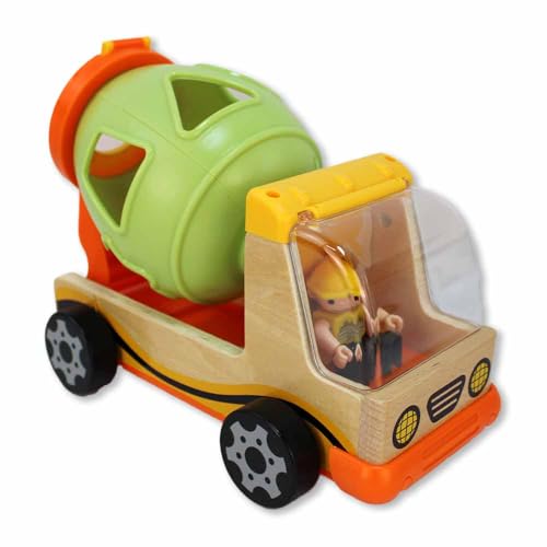 BEMIRO Spielzeug Auto Baby Holz – Optik Mischfahrzeug, Form-Sortierer, Mit 9 Steinen und Fahrer-Figur, Ab 18 Monaten Geeignet von BEMIRO