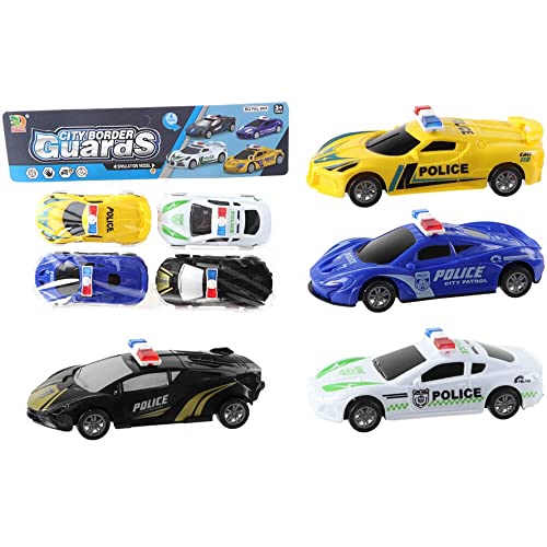 BEMIRO Spielzeug Polizeiauto mit Rückzug - 4er Set, Polizeiauto Spielzeug, Polizei Spielzeug, Polizeiauto Set, Polizei Auto Kinder, Polizei Auto, Polizei Autos von BEMIRO