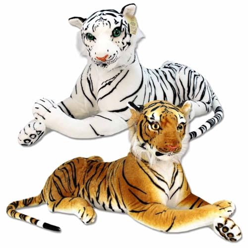 BEMIRO Tiger Kuscheltier XXL – Ca. 85 cm Groß, Realistisches Design, Hochwertig Verarbeitet, Kuschelig Weich, Füllmaterial Aus 100% Recycelten Plastikflaschen, Mit Kunststoffaugen (Set) von BEMIRO