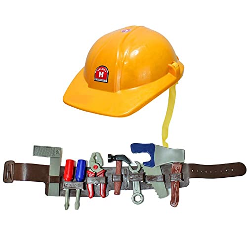 BEMIRO Werkzeuggürtel Kinder Baustelle - 10 Teile, Kinder Handwerkergürtel, Kinder Werkzeuge, Kinder Werkezeug Set, Kinder Werkzeug mit Kinder Bauhelm, Bauarbeiter Kinder Werkzeug von BEMIRO