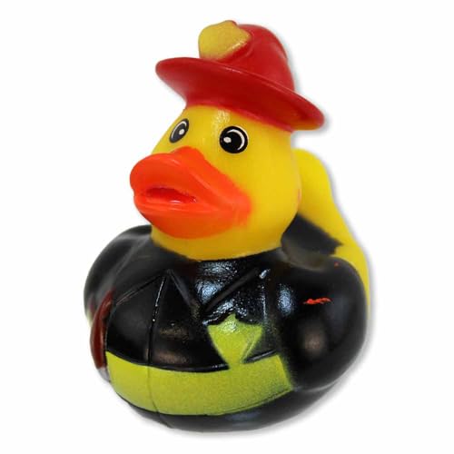 Badeente – Ca. 5 cm Groß, Aus Vinyl, Niedliche Gestaltung, 3 Berufe Wählbar: Arzt, Polizist & Feuerwehr (Feuerwehr) von BEMIRO