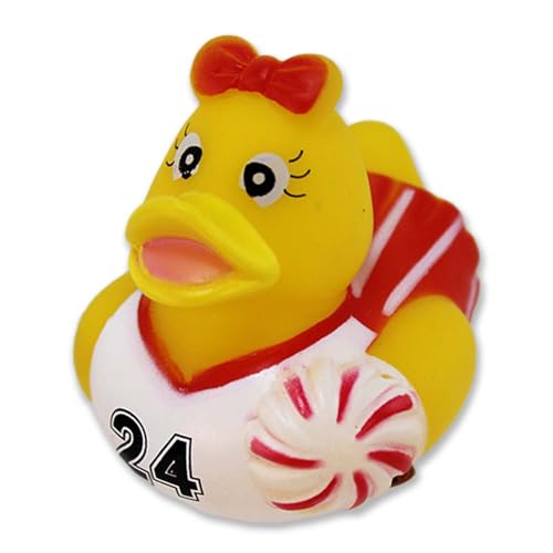 Badeente Cheerleader – Ca. 5 cm Groß, Cheerleader Kostüm, 24" auf dem Trikot (Rot) von BEMIRO