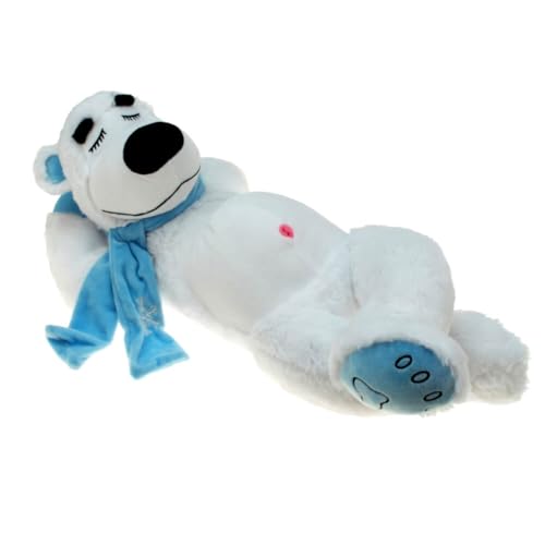 Eisbär Kuscheltier liegend – ca. 35 cm – weißer Plüschbär mit blauem Schal – Schlafpose – gestickte Tatzen – weiches Stofftier mit Schlaufe – Geschenk & Deko für Kinderzimmer Eisbär Kuscheltier liegend – ca. 35 cm – weißer Plüschbär mit blauem Schal – Schlafpose – gestickte Tatzen – weiches Stofftier mit Schlaufe – Geschenk & Deko für Kinderzimmer von BEMIRO