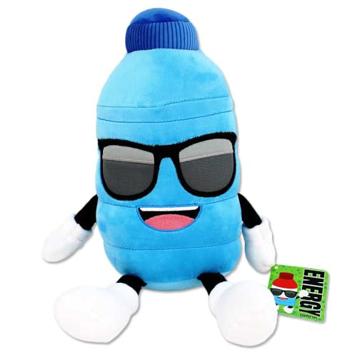 Energy Drink Kuscheltier – 36 cm, Plüsch-Flasche mit Sonnenbrille, gestickte Details, hochwertig verarbeitet, Energy (Blau) von BEMIRO