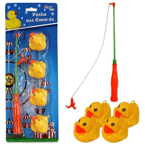 Entenangeln Kirmes - Enten Angelspiel inkl. Angel, 4 Enten, Ideal für Kindergeburtstage und Freizeit von BEMIRO