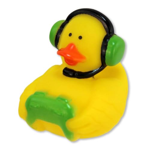 Gaming Badeente – Ca. 5 cm Groß, Aus Vinyl, Trägt Controller und Headset, 3 Farben Wählbar: Blau, Schwarz, Grün (Grün) von BEMIRO