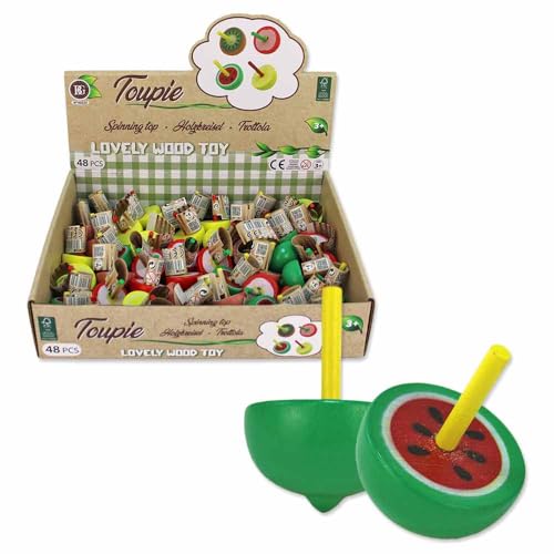 Holzkreisel für Kinder – 5 cm – 48 Stück pro Set – Nachhaltig produziert – 4 Bunte Obst-Motive von BEMIRO