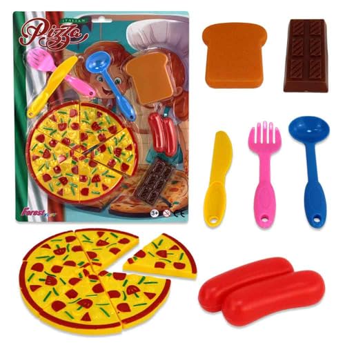 Pizza Set Spielzeug - 12-teilig mit Accessoires wie Besteck, Niedliche Geschenkidee, Aus Kunststoff von BEMIRO