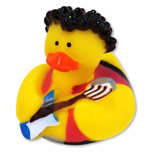 Rockstar Badeente – Ca. 5 cm Groß, 2 Motive Wählbar: Gitarre & Mikrofon, Niedliche Gestaltung, Aus Vinyl (Gitarre) von BEMIRO