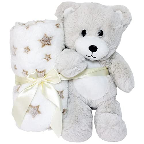 Teddy Geschenkset für Babys - inkl. Fleecedecke | Geschenk Geburt | Teddybär Geschenkidee zur Taufe | in Schleife verpackt… von BEMIRO