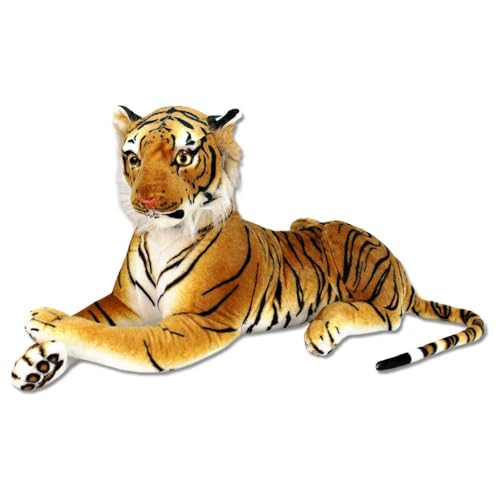 Tiger Kuscheltier XXL – Ca. 85 cm Groß, Realistisches Design, Hochwertig Verarbeitet, Kuschelig Weich, Füllmaterial Aus 100% Recycelten Plastikflaschen, Mit Kunststoffaugen (Braun) von BEMIRO