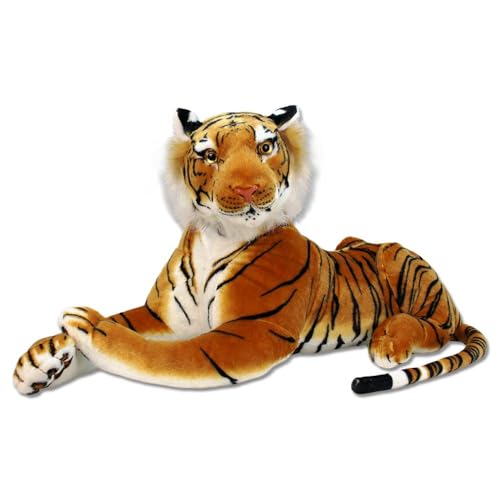 Tiger Plüschtier groß – Ca. 100 cm Groß, Kuschelig Weich, Füllmaterial Aus 100% Recycelten Plastikflaschen, Realistisches Design, Hochwertig Verarbeitet, Mit Kunststoffaugen (Braun) von BEMIRO