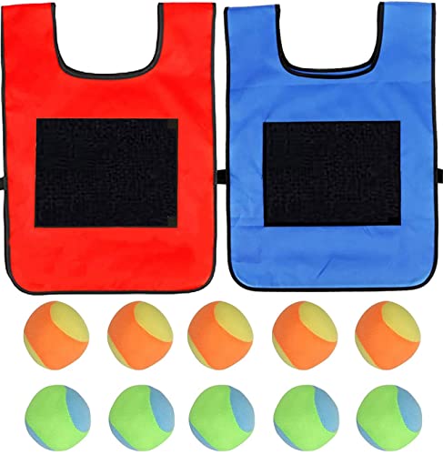 BEOIUCZZY 2 Stück Sticky Ball Weste, Völkerballspiel Set Völkerball Spielset Klettballspiel für Kinder im Innen und Außenbereich Wurfspiele Kinder Geschenk mit 10 Stück Wattebällchen (Rot+Blau) von BEOIUCZZY