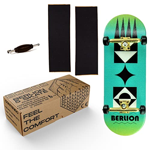 BERLION Professionelle Fingerskate aus Holz Pro, Mini-Skateboard, kleines Fingerboard, Schleifen und Räder, Anti-Stress-Spielzeug (Grün) von BERLION