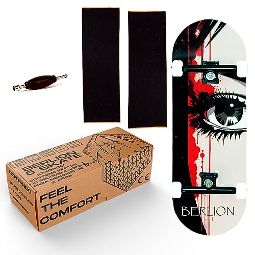 BERLION Professionelle Fingerskate aus Holz Pro, Mini-Skateboard, kleines Fingerboard, Schleifen und Räder, Anti-Stress-Spielzeug (Red Black) von BERLION