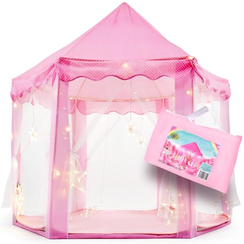 BERUNG Spielzelt Kinderzelt Tipi für Mädchen, mit Lichterkette, Teppich & Tragetasche – Pink von BERUNG