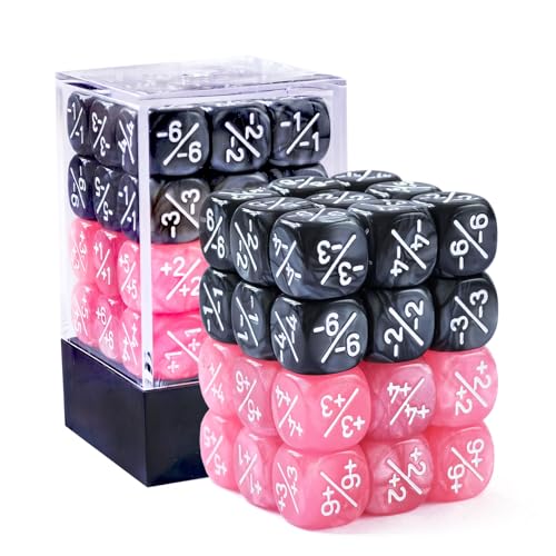 36 Stück 12 mm positive und negative Würfelzähler, rosa und schwarz, kleine Würfel, Treuewürfel, kompatibel mit MTG, CCG, Kartenspielen von BESCON DICE