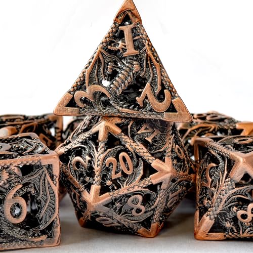 BESCON DICE D&D-Würfel-Set aus reinem Kupfer, hohles Polyeder, DND, 7-teilig, Metallwürfel, geeignet für Rollenspiele wie Pathfinder RPG Shadow Run DND-Würfel-Set von BESCON DICE