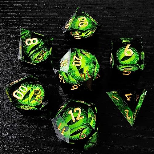 BESCON Dragon's Eye Polyedrische Würfel mit scharfen Kanten, handgefertigte Drachenaugen-Würfel für Rollenspiele (grünes Augen-Set) von BESCON DICE